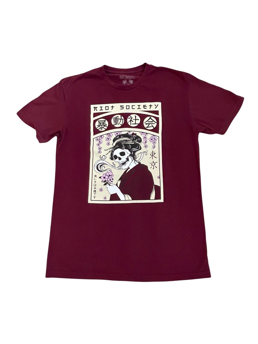 Riot Society Men's MED Maroon T-Shirt S/S Skull Anime Japan